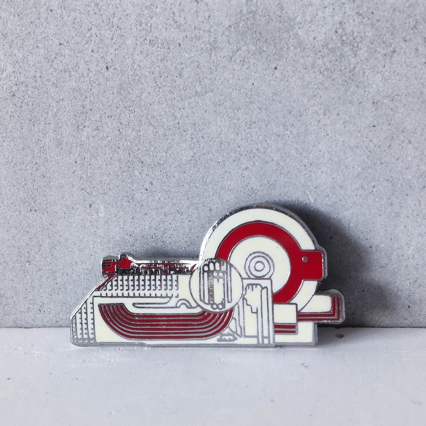 Eduardo Paolozzi 1980s abstract enamel pin brooch screen printed signature