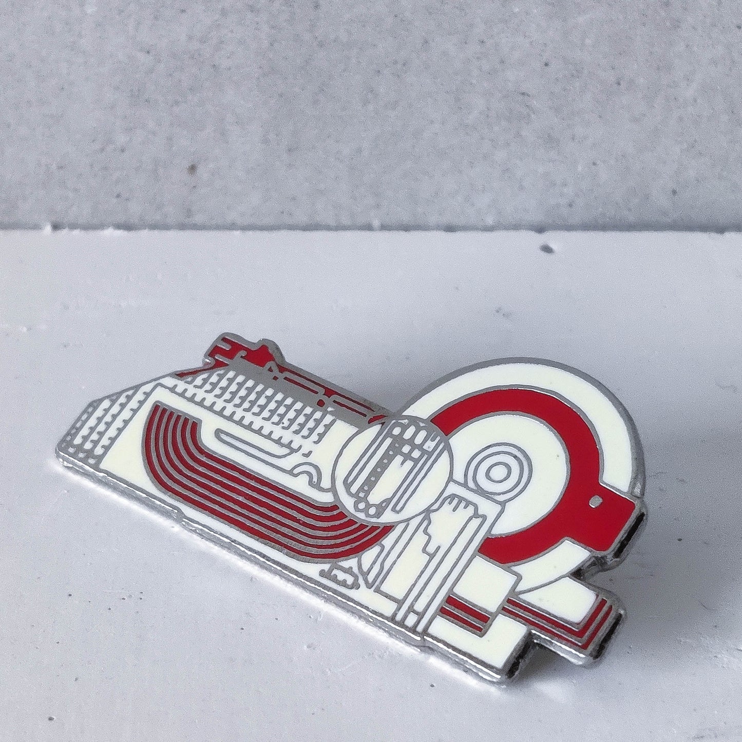 Eduardo Paolozzi 1980s abstract enamel pin brooch screen printed signature