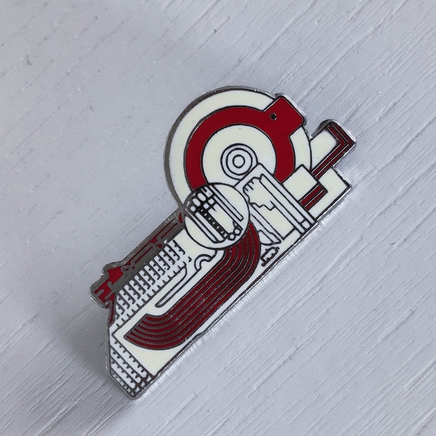 Eduardo Paolozzi 1980s abstract enamel pin brooch screen printed signature