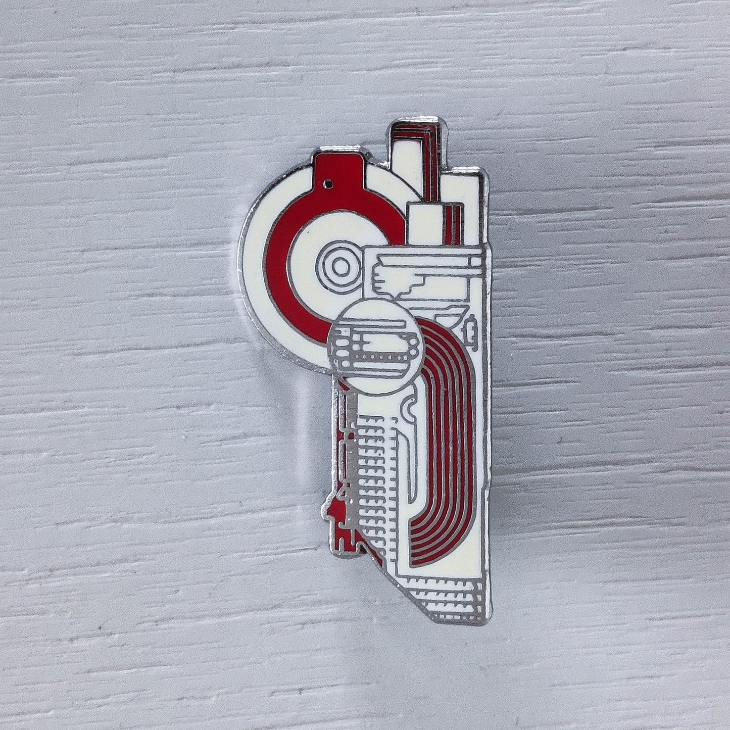 Eduardo Paolozzi 1980s abstract enamel pin brooch screen printed signature