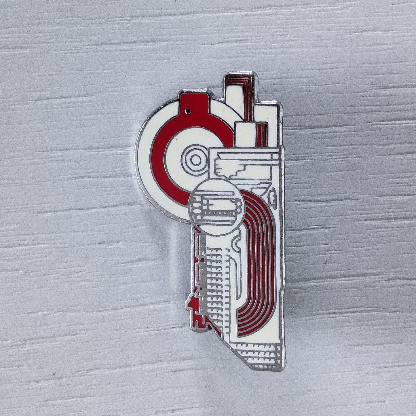 Eduardo Paolozzi 1980s abstract enamel pin brooch screen printed signature