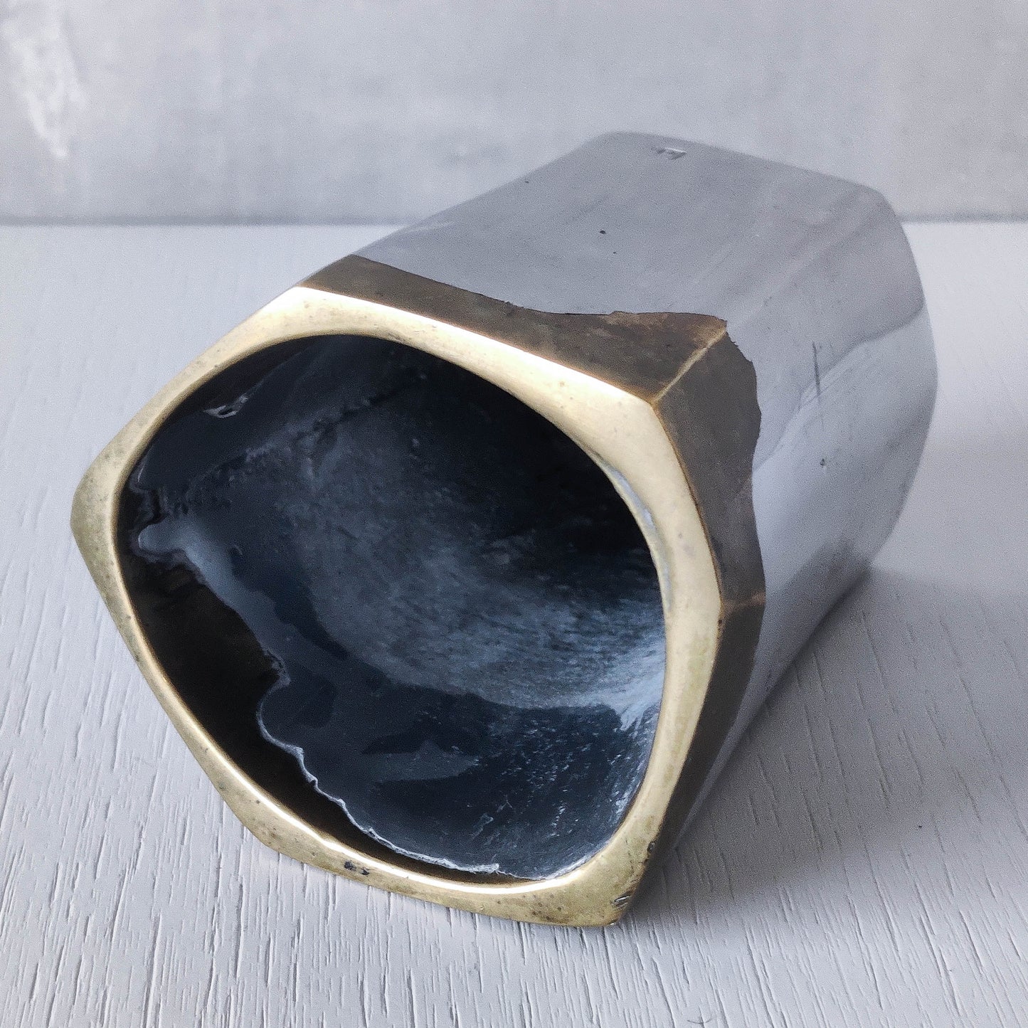 Vintage David Marshall Disenos brutalist hand cast aluminium and brass pen holder desk tidy