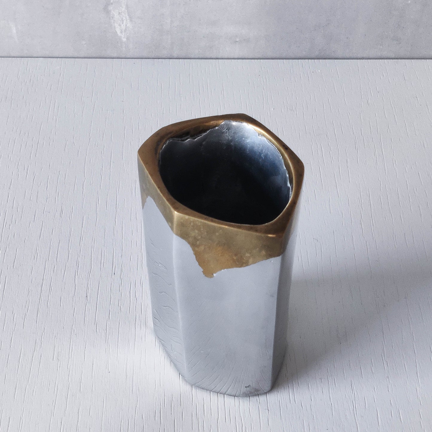 Vintage David Marshall Disenos brutalist hand cast aluminium and brass pen holder desk tidy