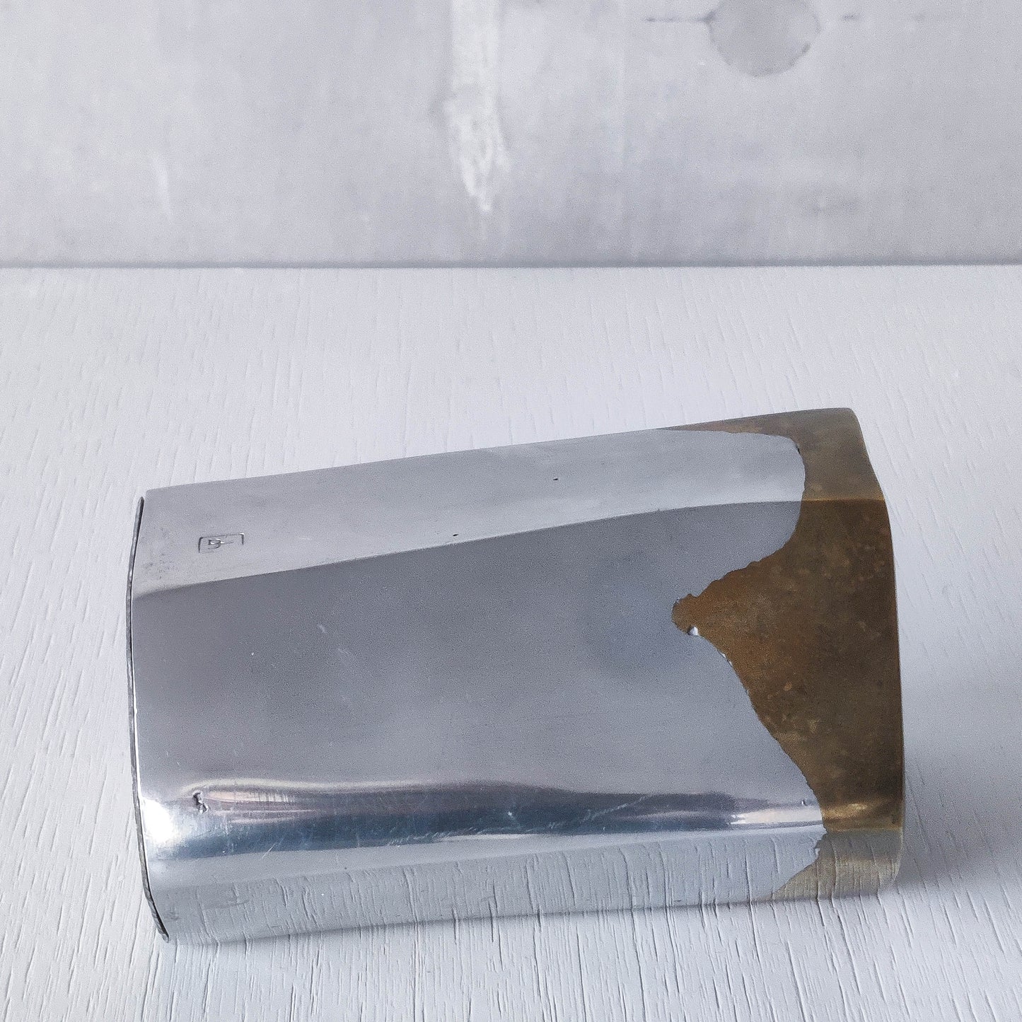 Vintage David Marshall Disenos brutalist hand cast aluminium and brass pen holder desk tidy