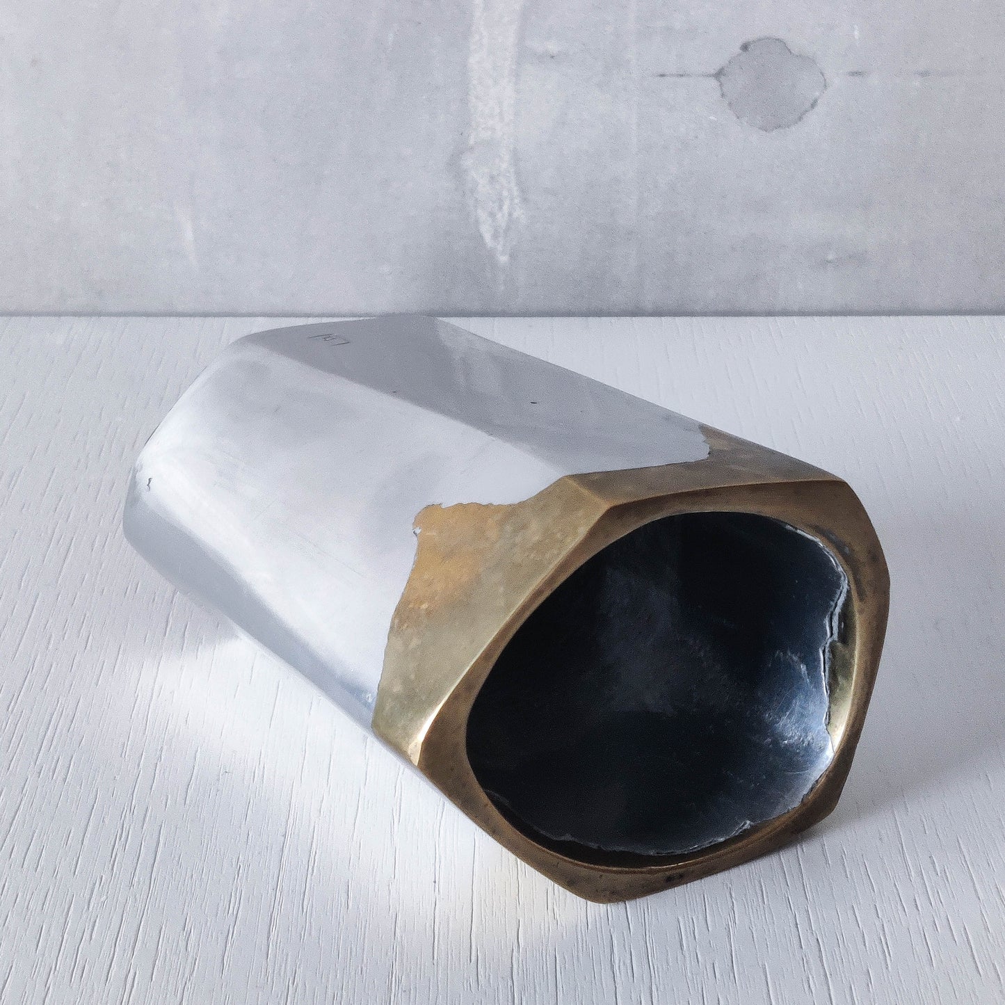 Vintage David Marshall Disenos brutalist hand cast aluminium and brass pen holder desk tidy