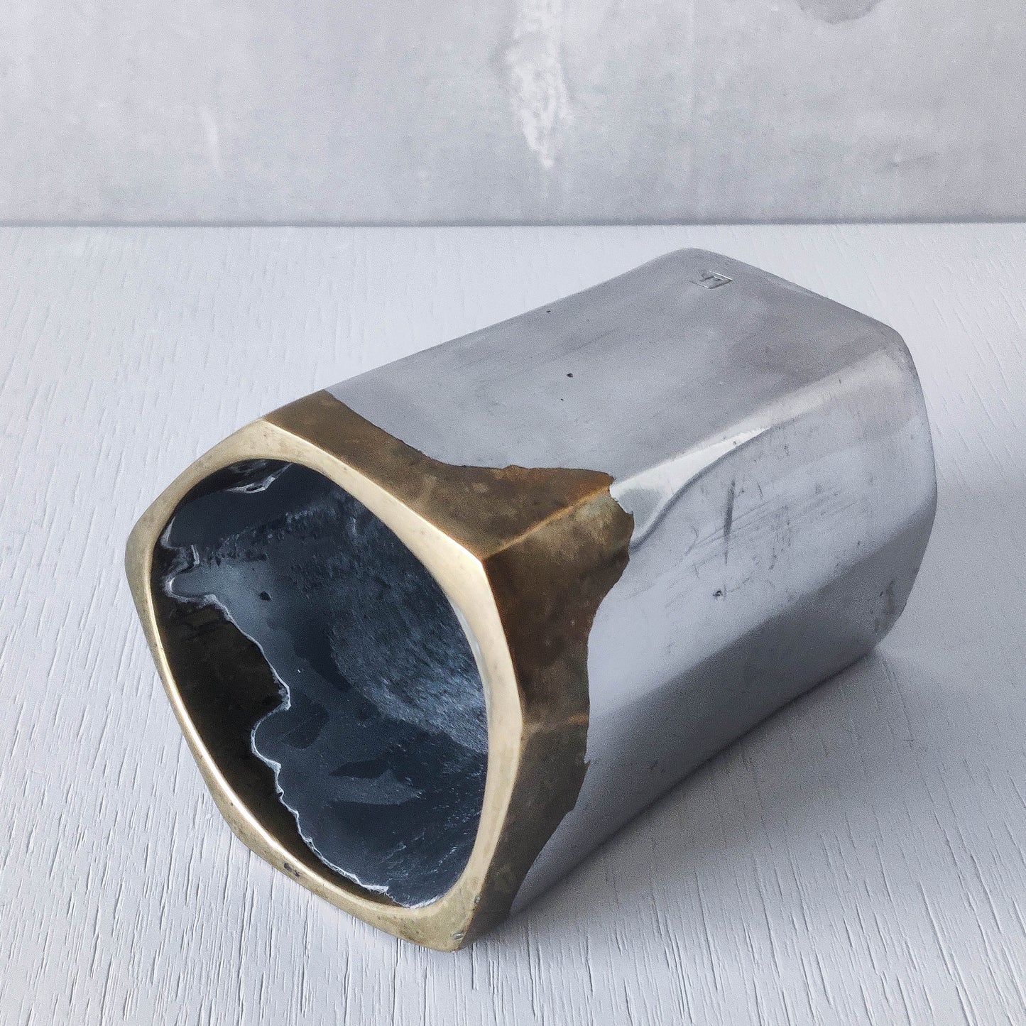 Vintage David Marshall Disenos brutalist hand cast aluminium and brass pen holder desk tidy