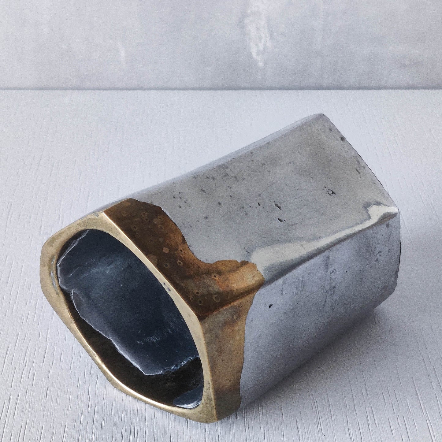 Vintage David Marshall Disenos brutalist hand cast aluminium and brass pen holder desk tidy