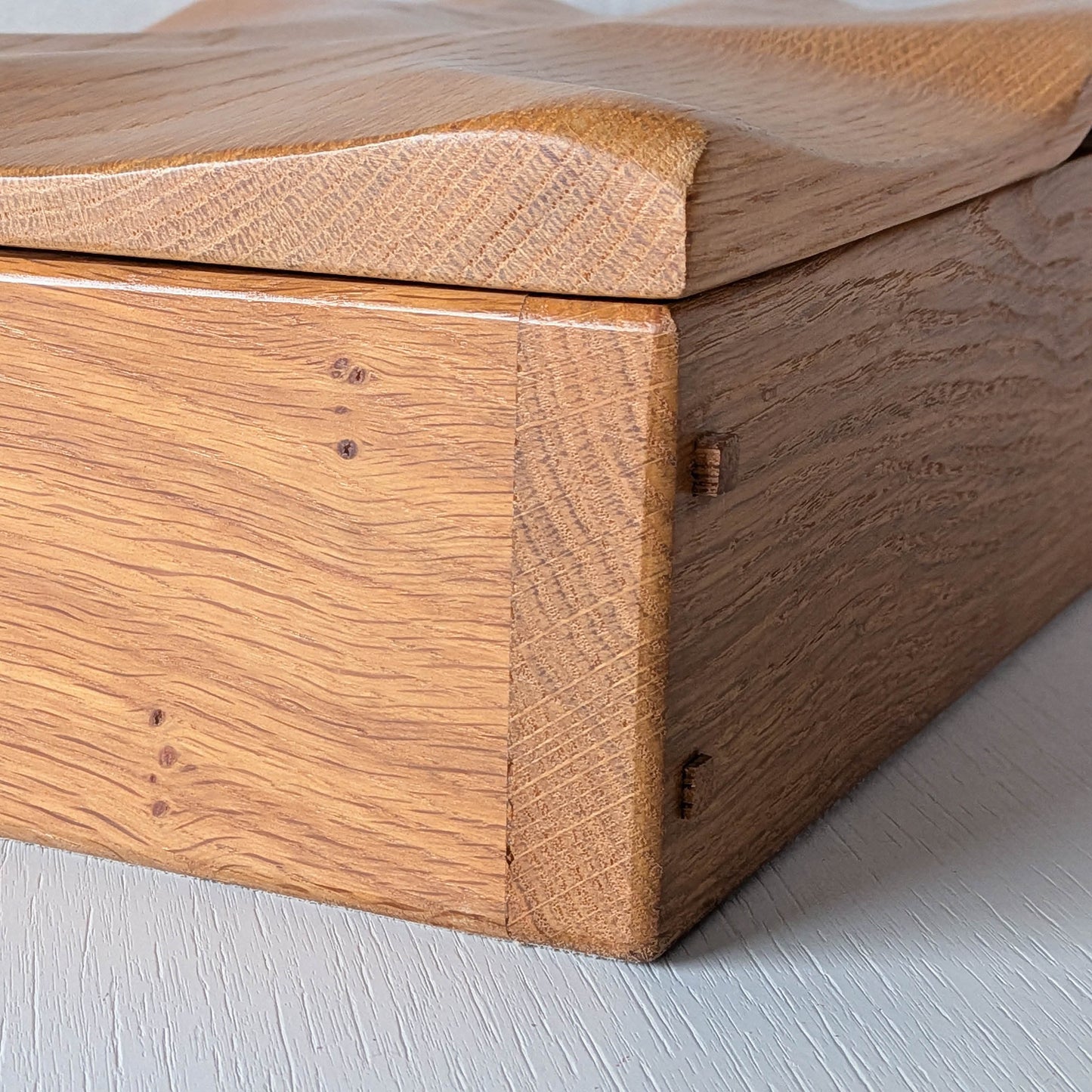 Artisan made oak wooden handmade lidded carved wave box