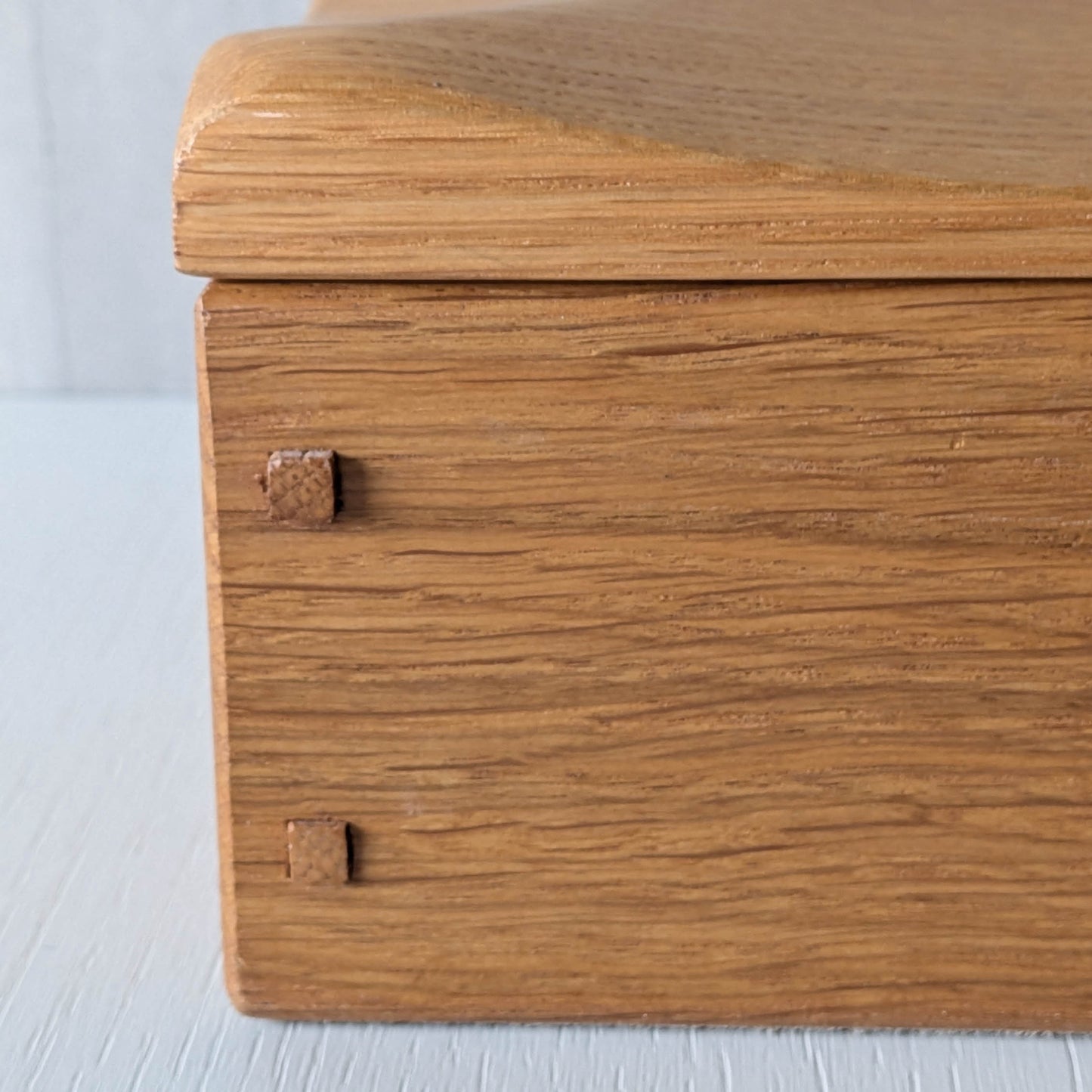 Artisan made oak wooden handmade lidded carved wave box