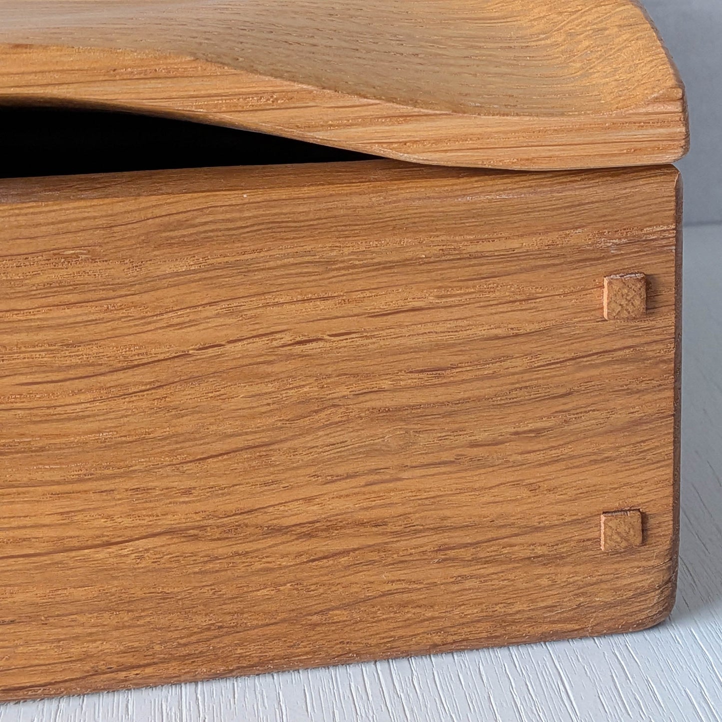 Artisan made oak wooden handmade lidded carved wave box