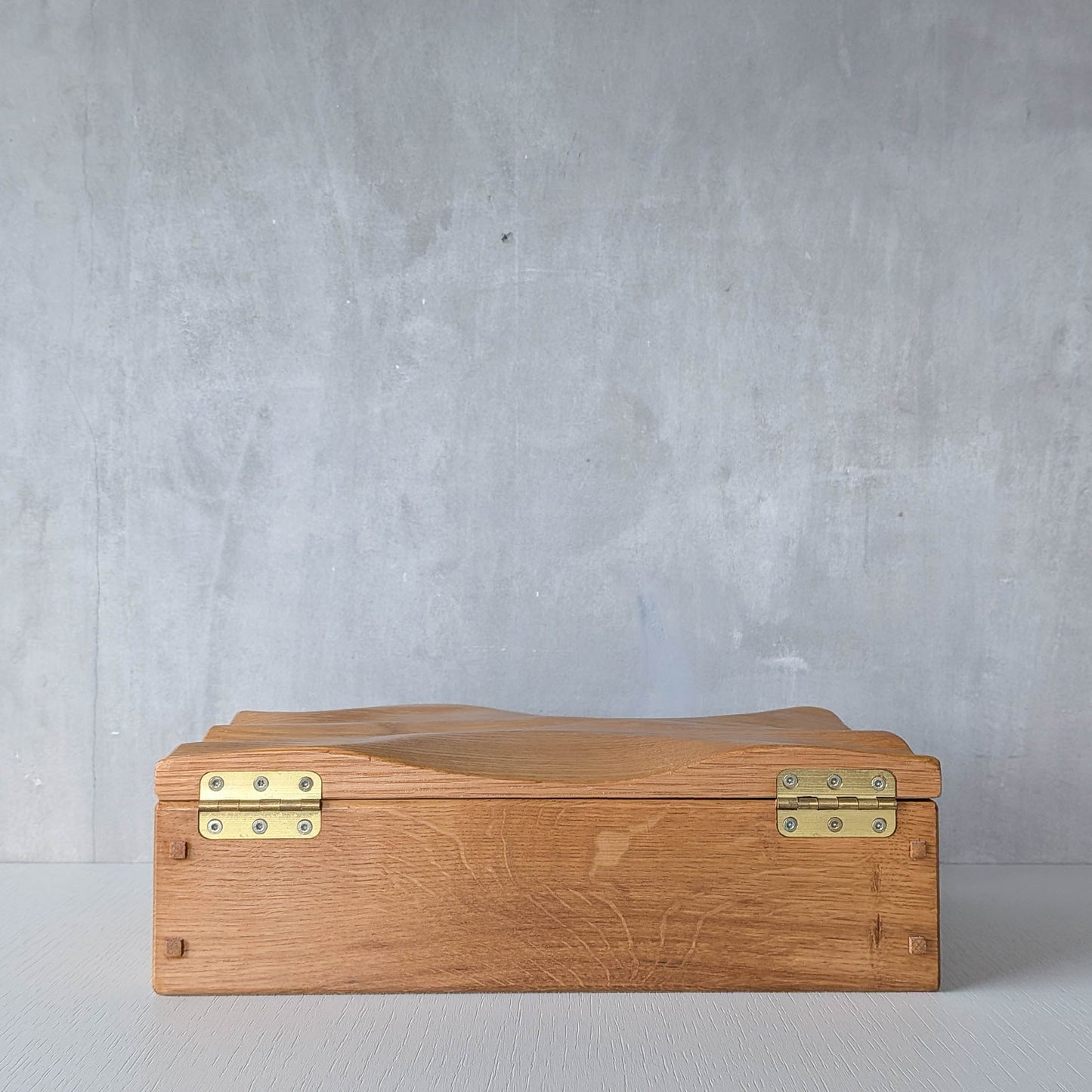 Artisan made oak wooden handmade lidded carved wave box