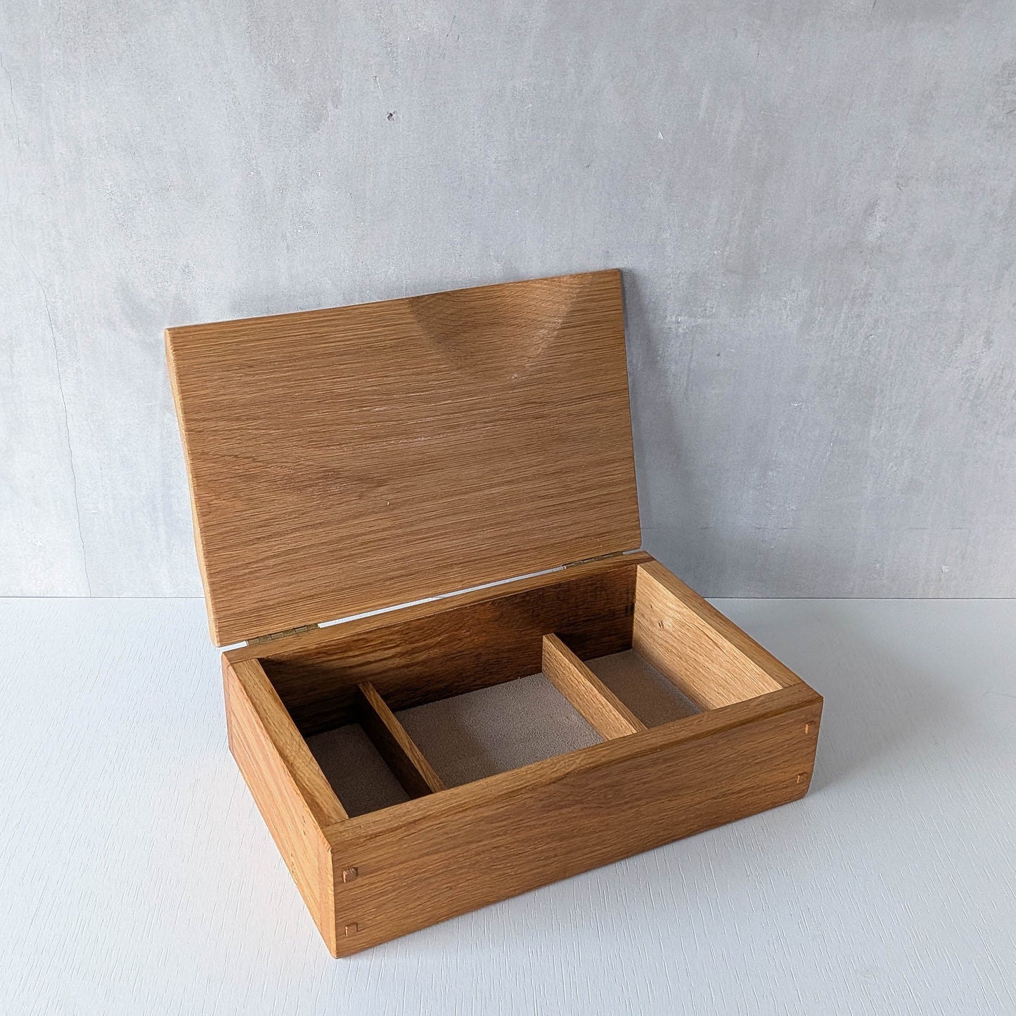 Artisan made oak wooden handmade lidded carved wave box