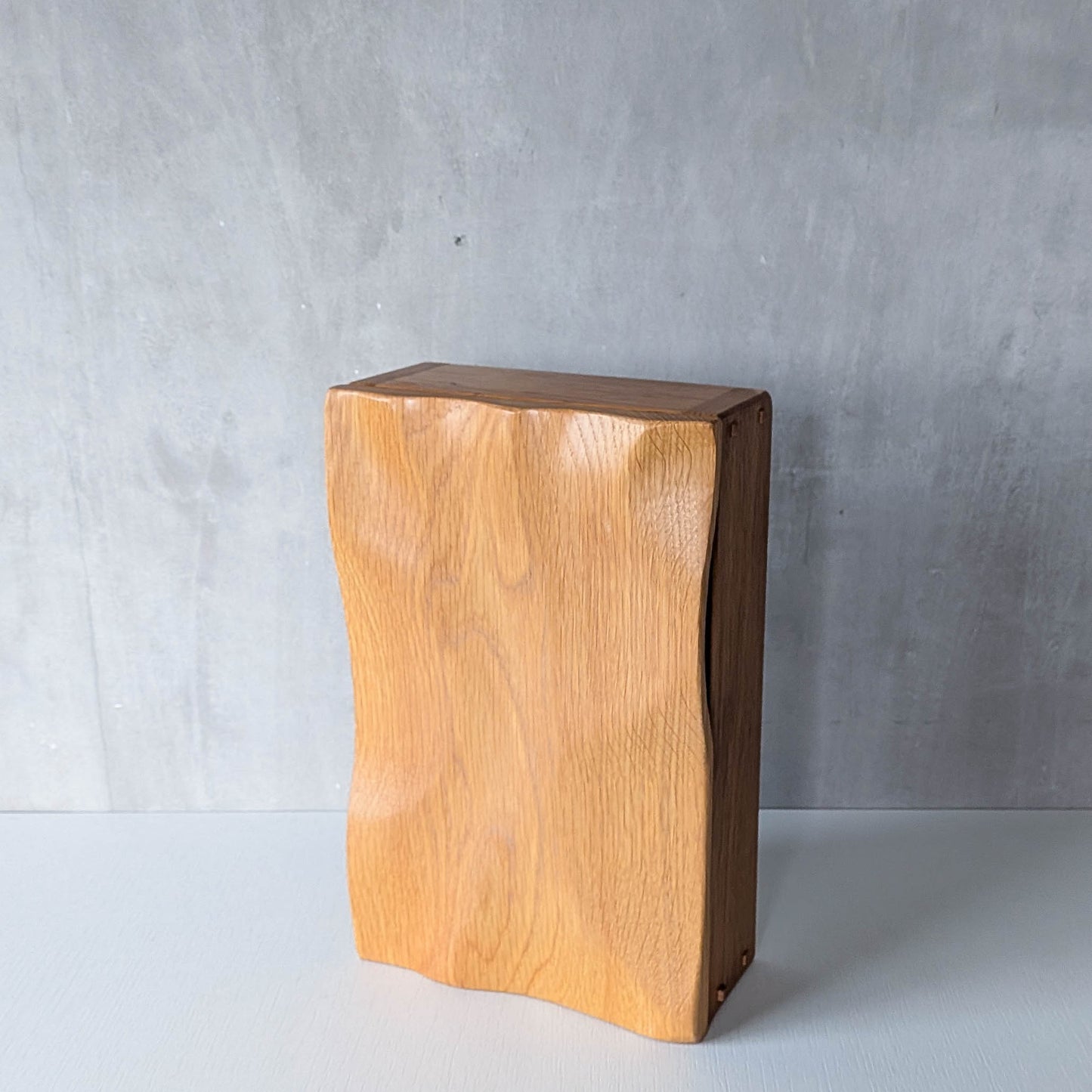Artisan made oak wooden handmade lidded carved wave box