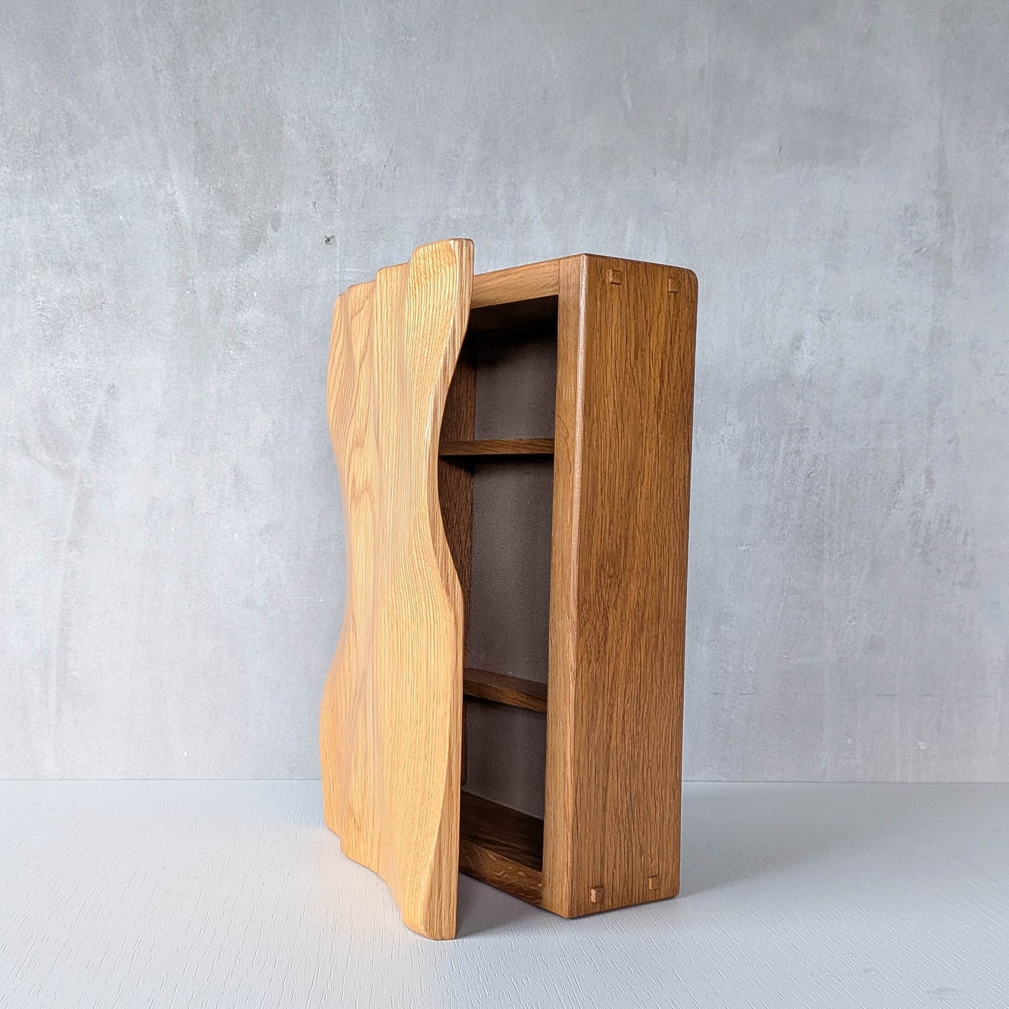 Artisan made oak wooden handmade lidded carved wave box