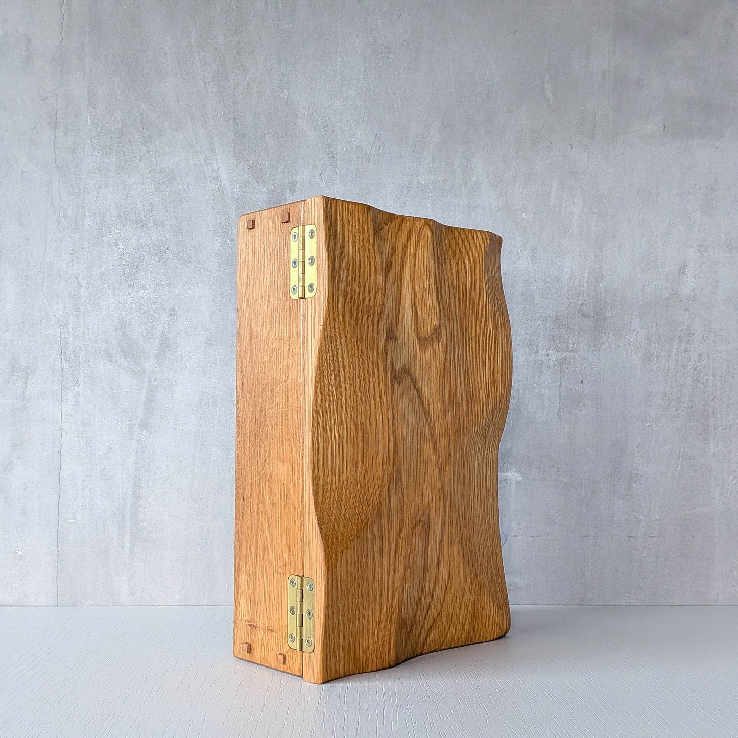 Artisan made oak wooden handmade lidded carved wave box