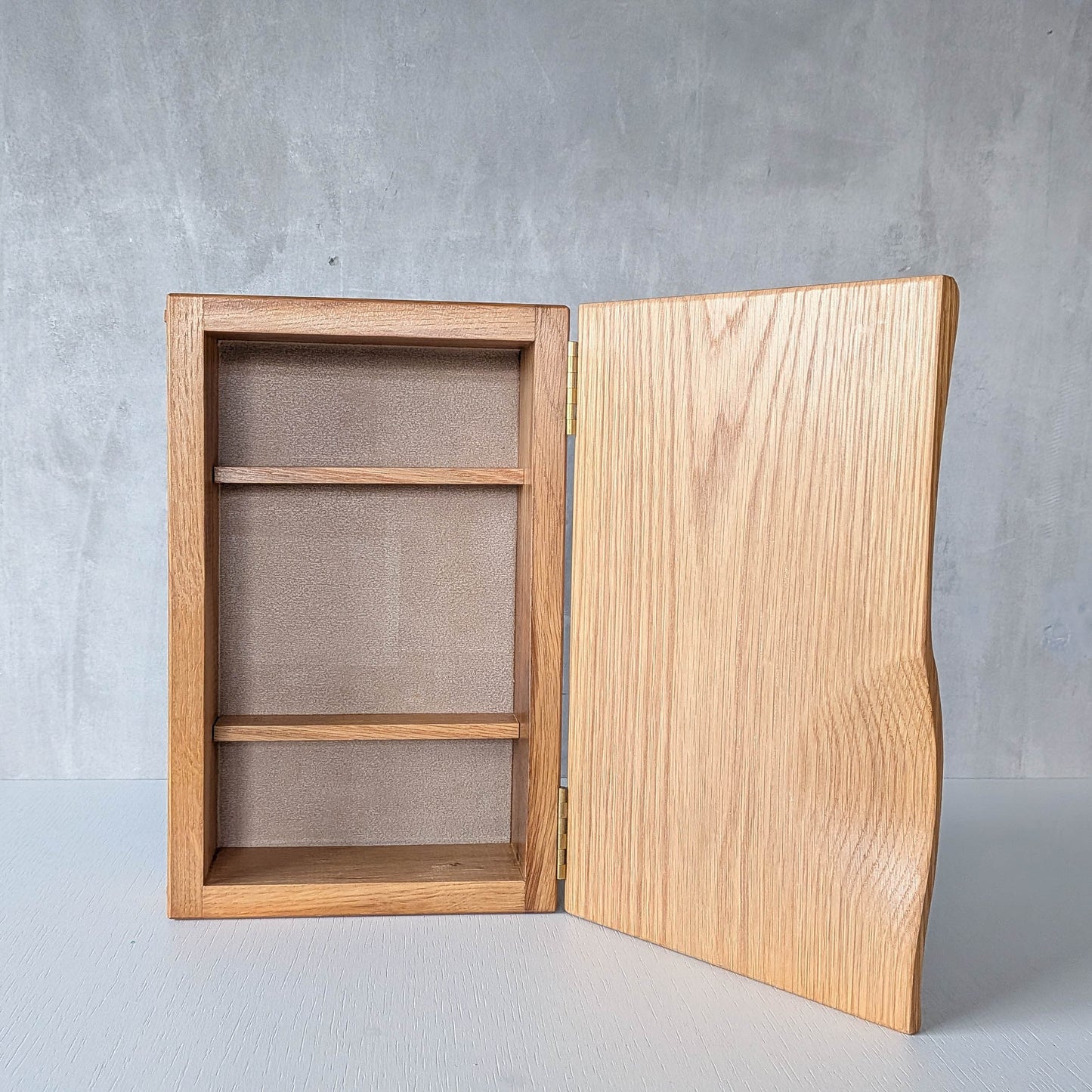 Artisan made oak wooden handmade lidded carved wave box