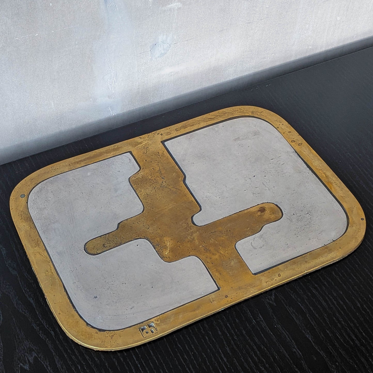 David Marshall brutalist vintage 1980s cast brass and aluminium tray trivet mat