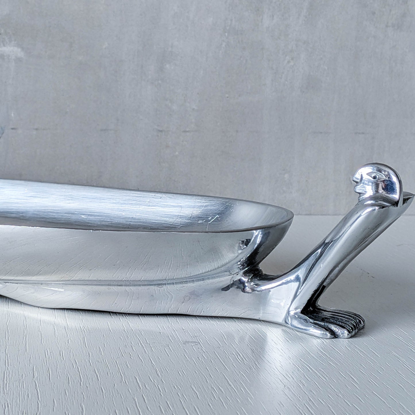 Carrol Boyes large sculptural cast aluminium canoe boat fruit bowl platter