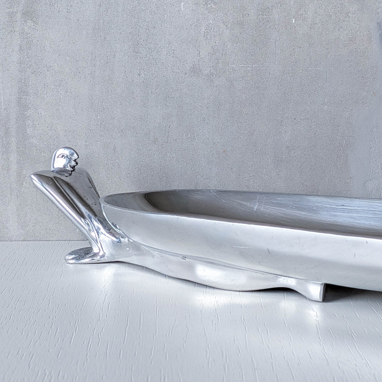 Carrol Boyes large sculptural cast aluminium canoe boat fruit bowl platter