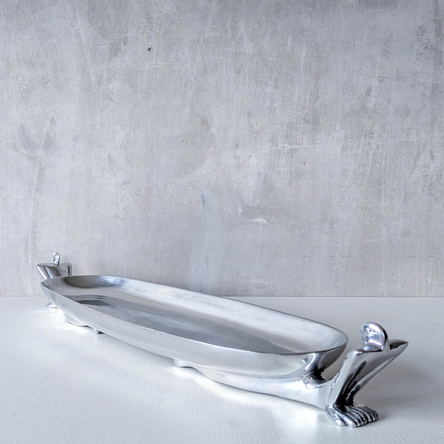 Carrol Boyes large sculptural cast aluminium canoe boat fruit bowl platter