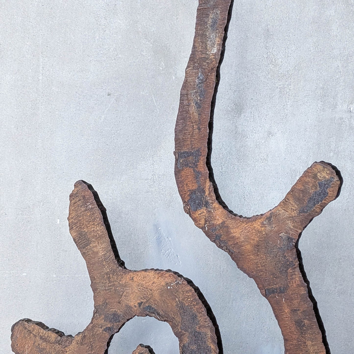 Vintage large torch cut rusted steel sculptural spiral candle holder