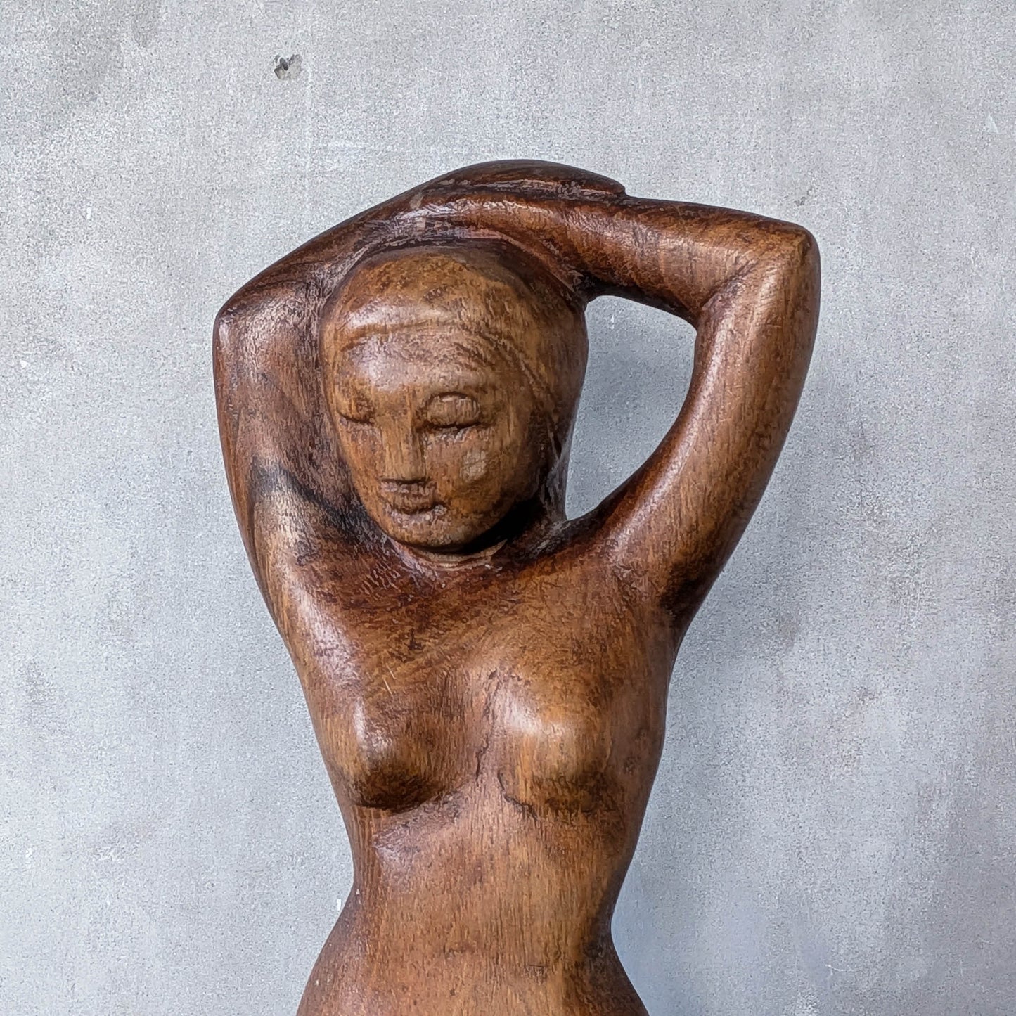 Mid century hand carved hardwood nude figure study on plinth base