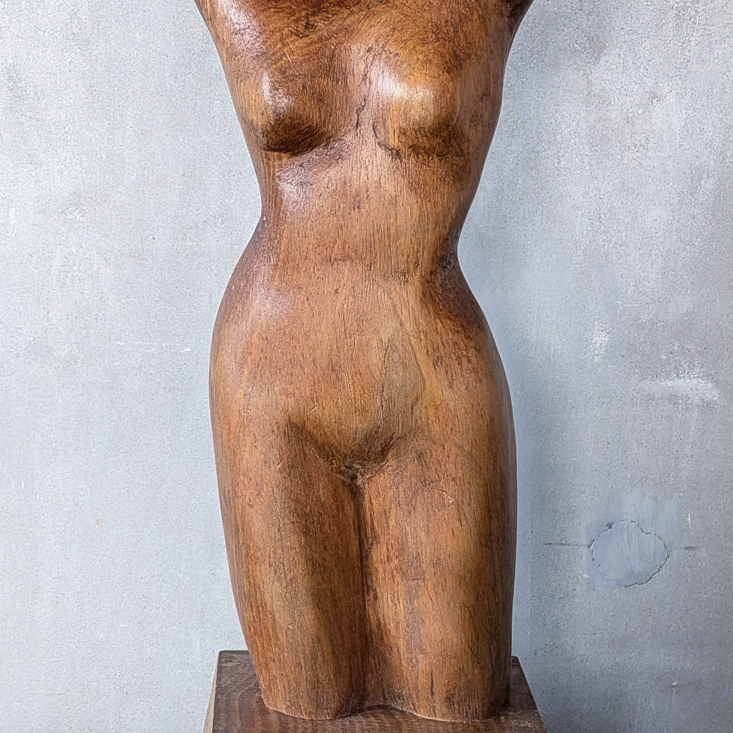 Mid century hand carved hardwood nude figure study on plinth base