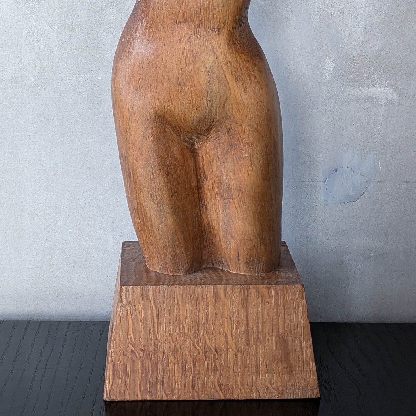 Mid century hand carved hardwood nude figure study on plinth base