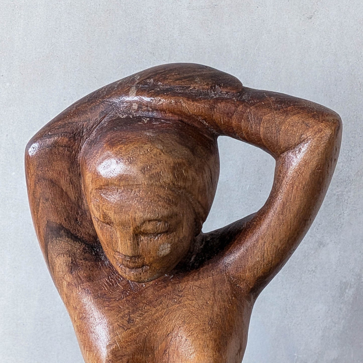 Mid century hand carved hardwood nude figure study on plinth base