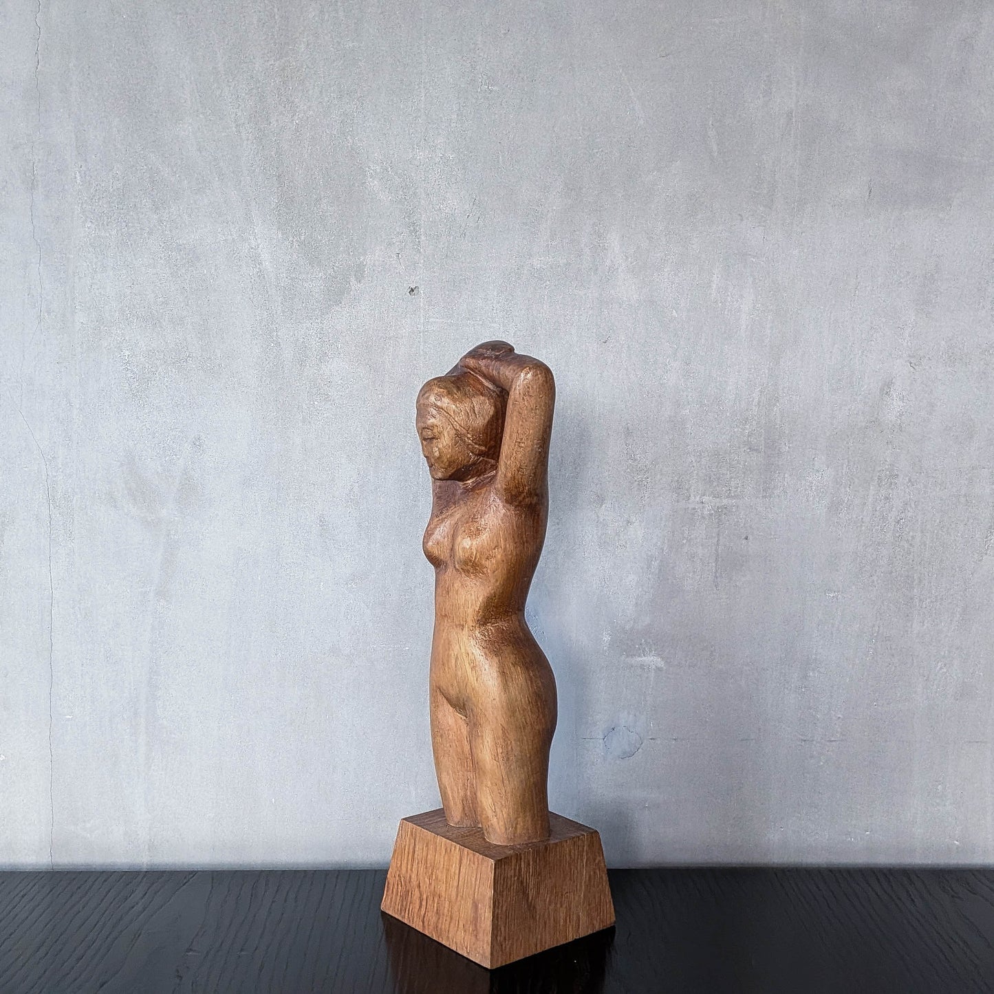 Mid century hand carved hardwood nude figure study on plinth base