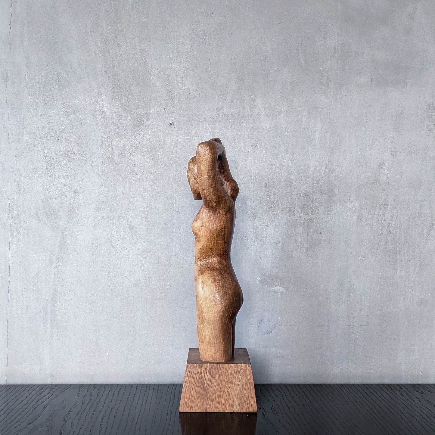 Mid century hand carved hardwood nude figure study on plinth base