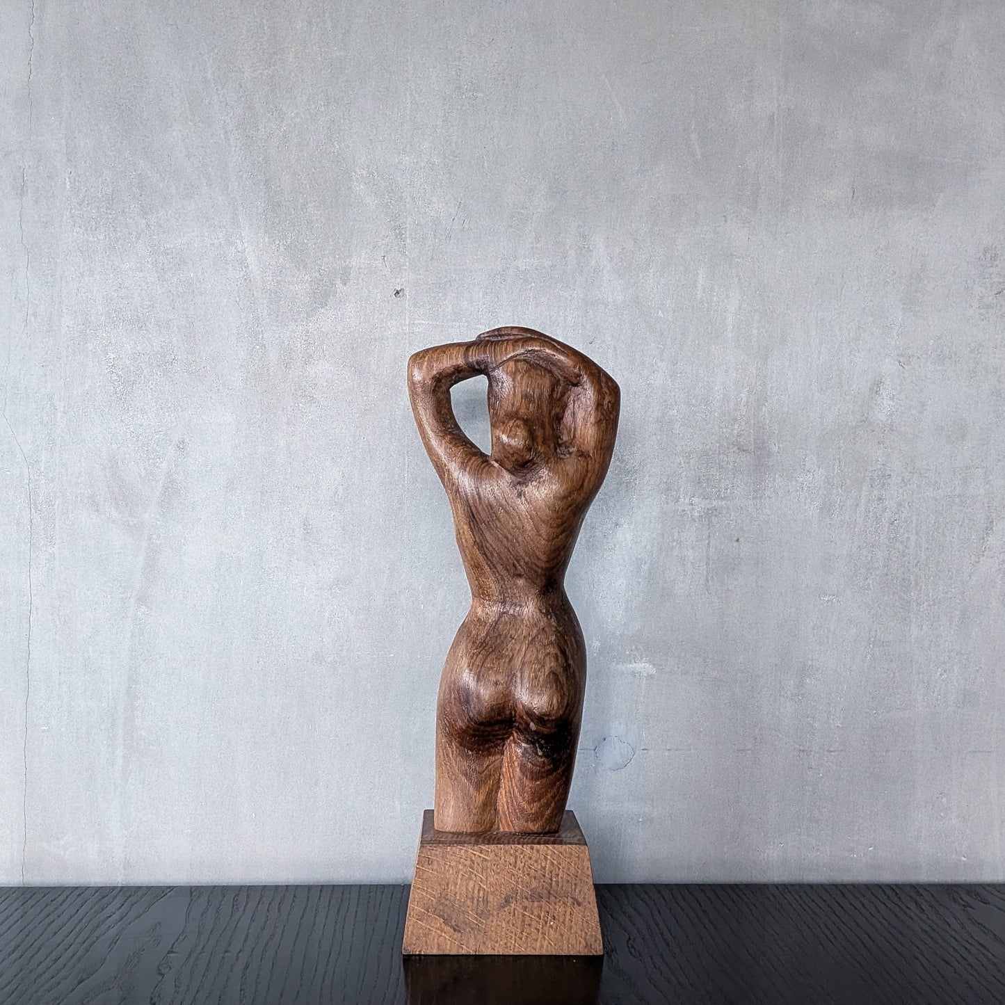 Mid century hand carved hardwood nude figure study on plinth base