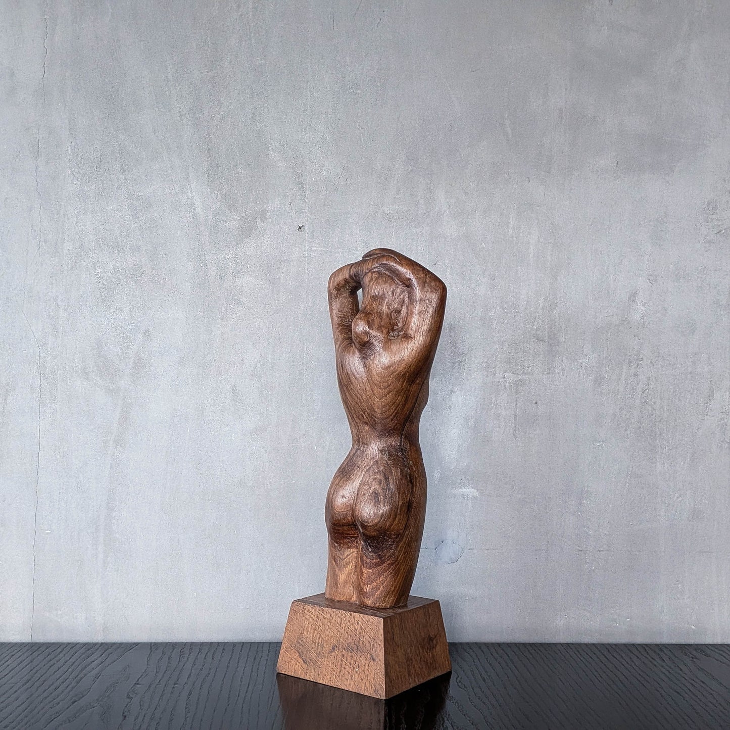 Mid century hand carved hardwood nude figure study on plinth base