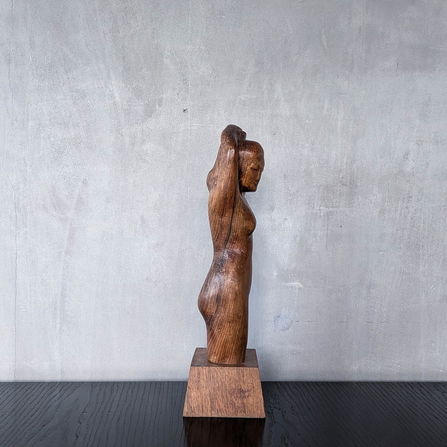 Mid century hand carved hardwood nude figure study on plinth base