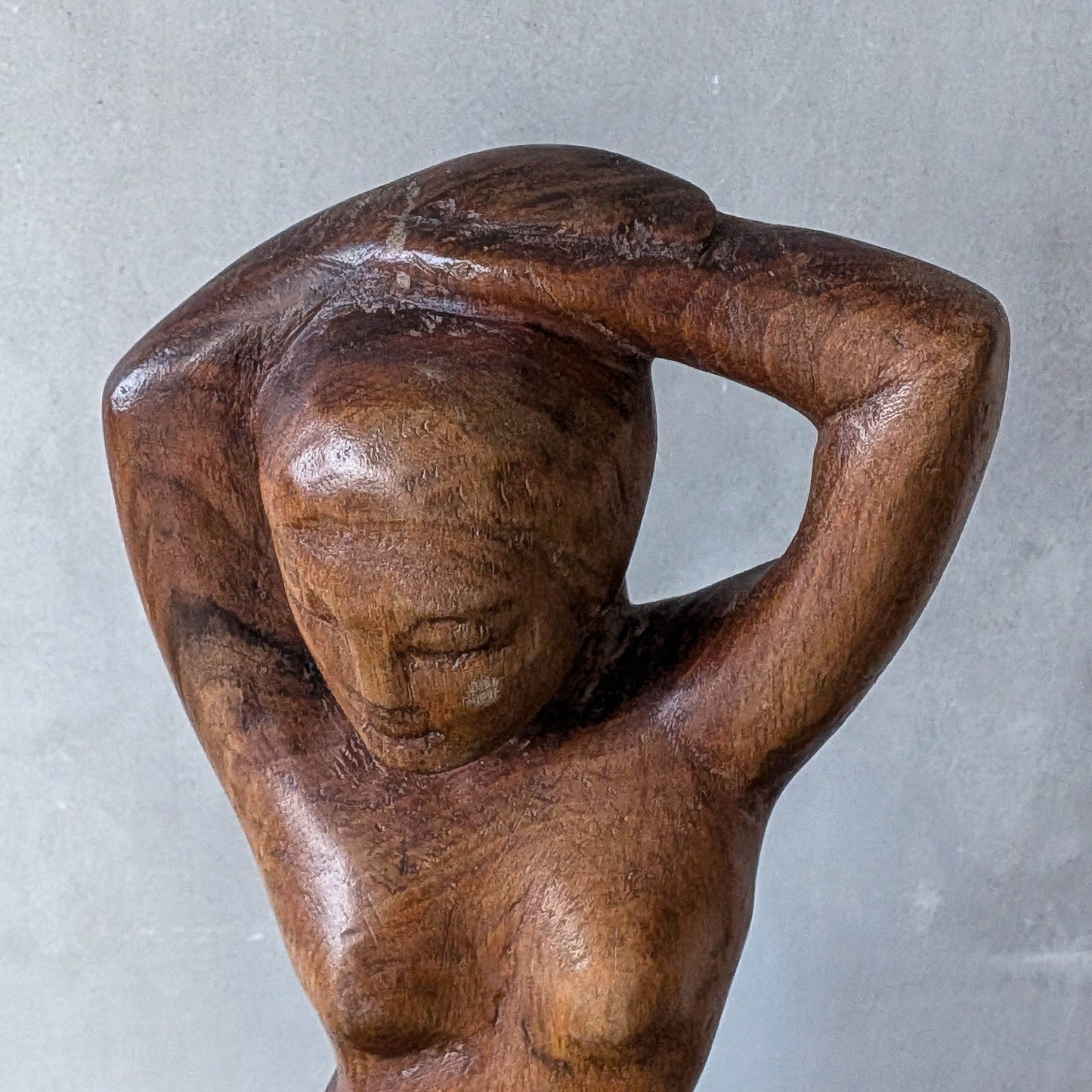Mid century hand carved hardwood nude figure study on plinth base