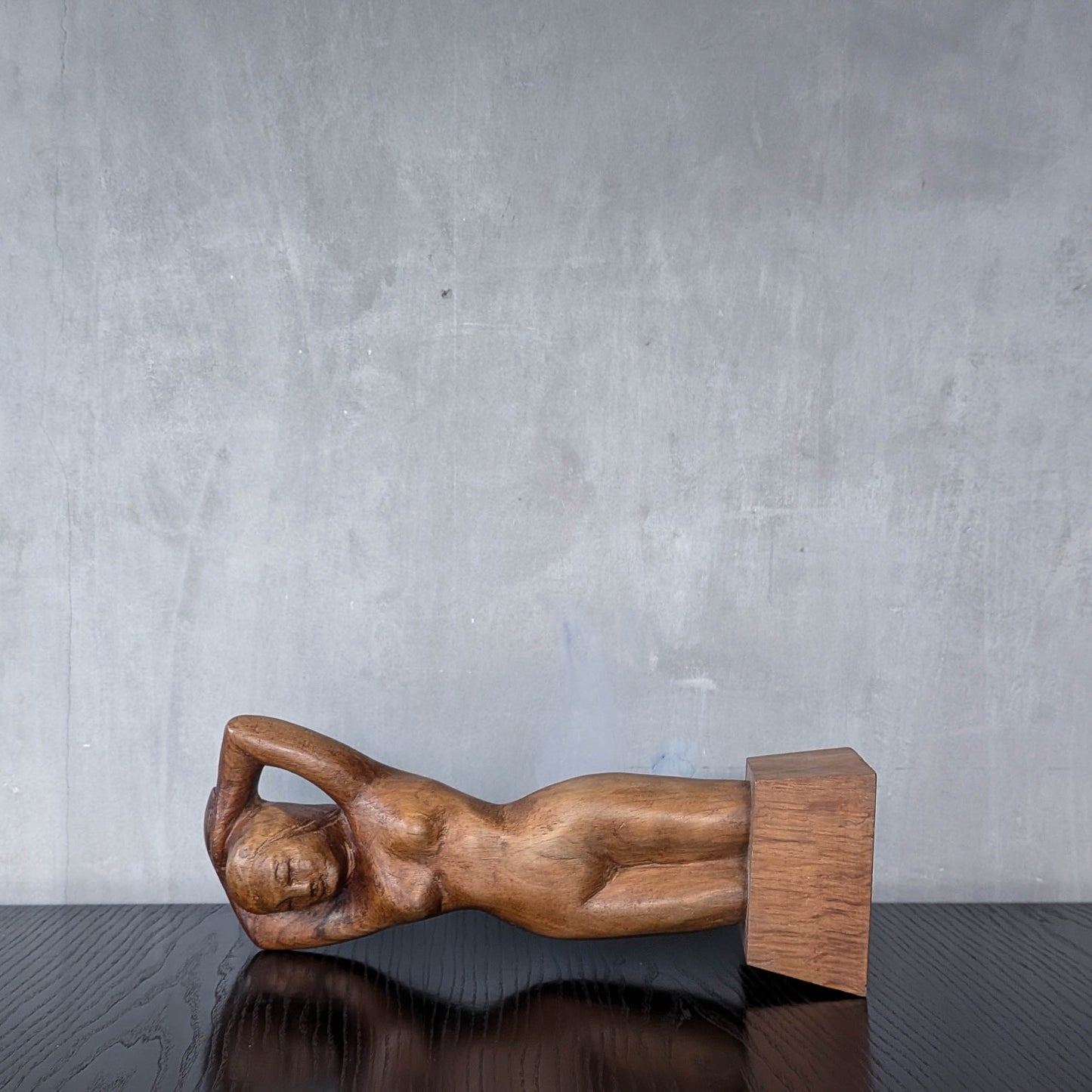 Mid century hand carved hardwood nude figure study on plinth base