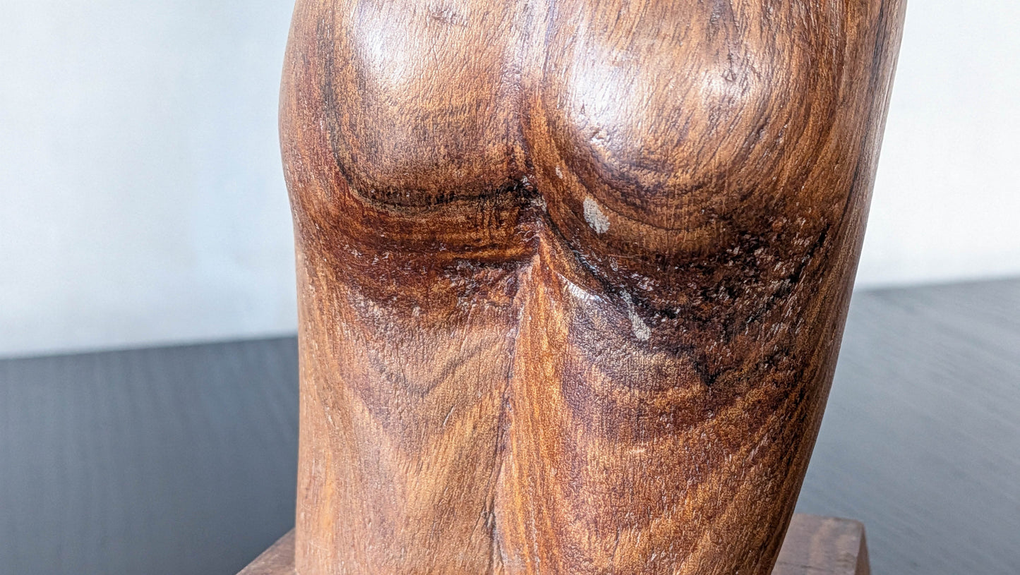 Mid century hand carved hardwood nude figure study on plinth base