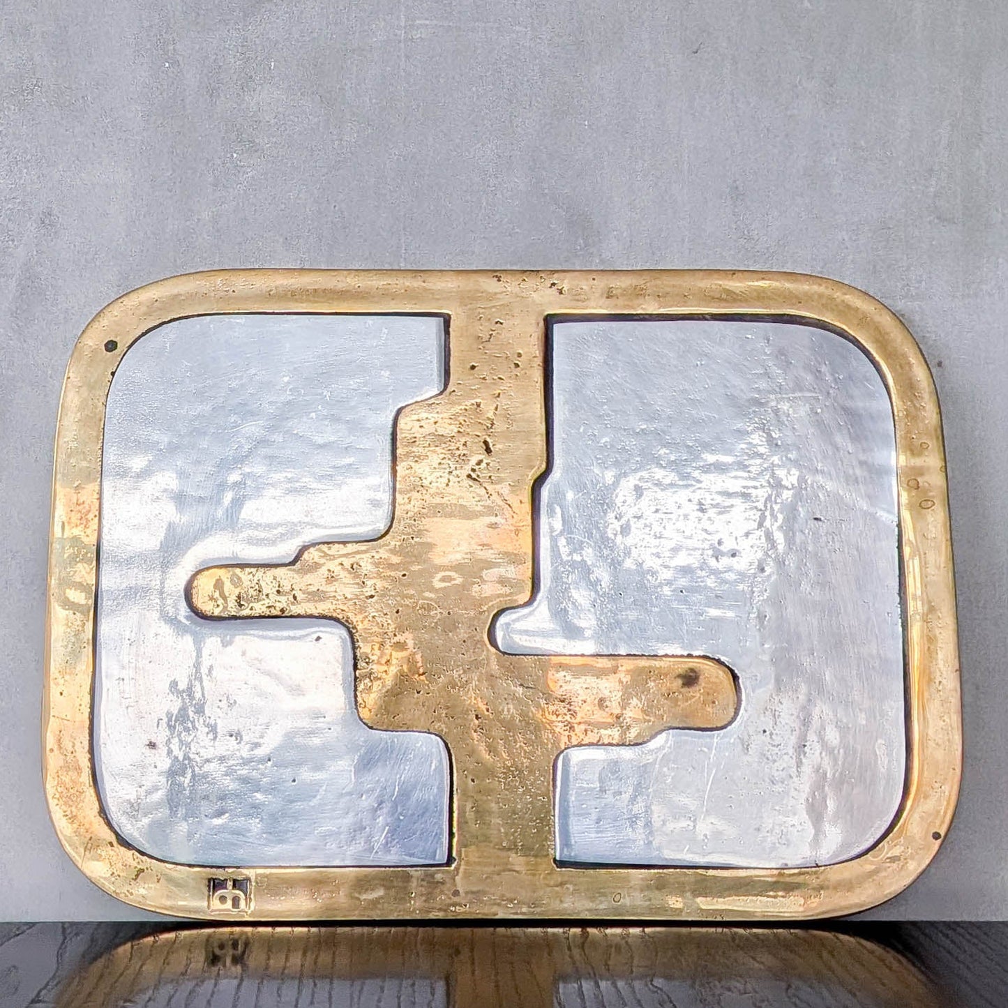 David Marshall brutalist vintage 1980s cast brass and aluminium tray trivet mat