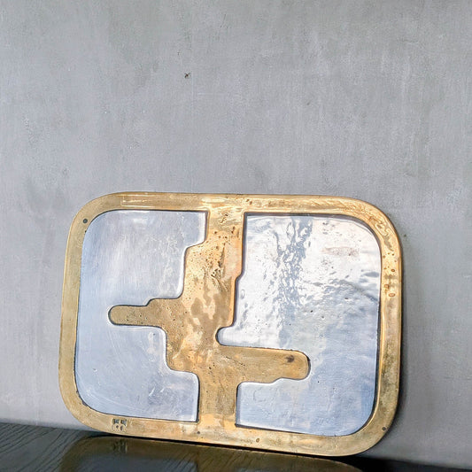 David Marshall brutalist vintage 1980s cast brass and aluminium tray trivet mat