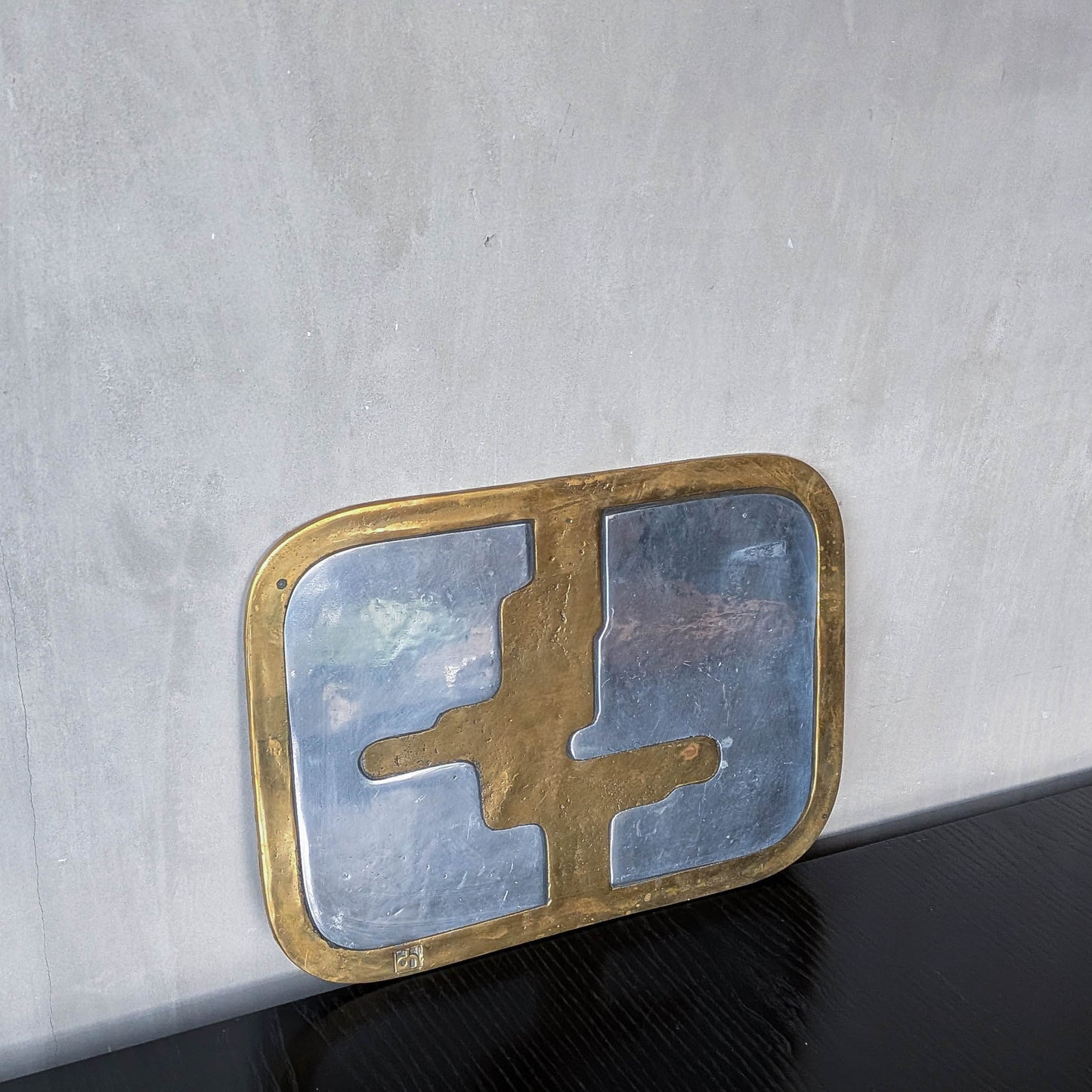 David Marshall brutalist vintage 1980s cast brass and aluminium tray trivet mat