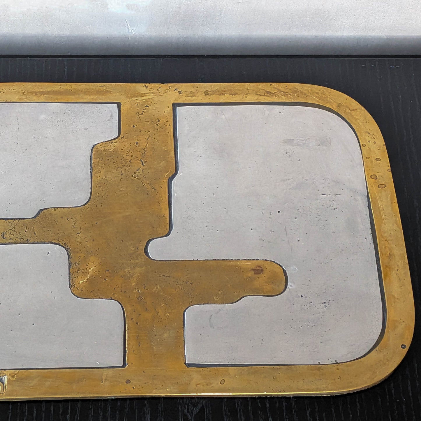 David Marshall brutalist vintage 1980s cast brass and aluminium tray trivet mat