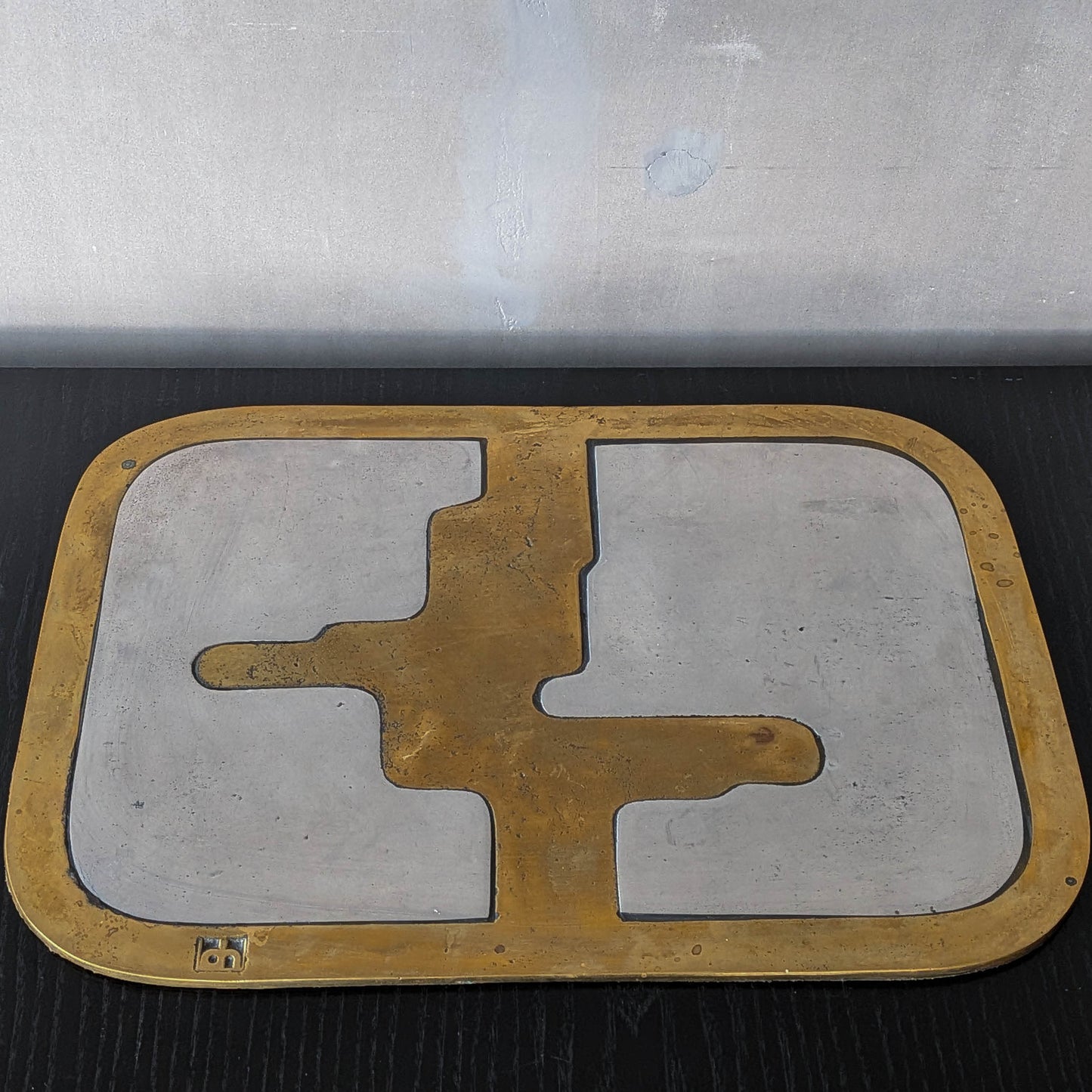 David Marshall brutalist vintage 1980s cast brass and aluminium tray trivet mat