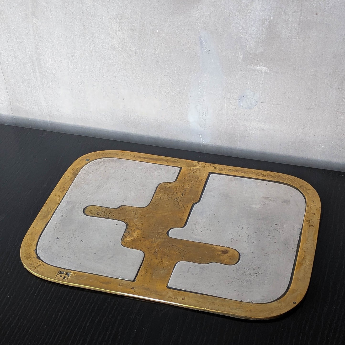 David Marshall brutalist vintage 1980s cast brass and aluminium tray trivet mat