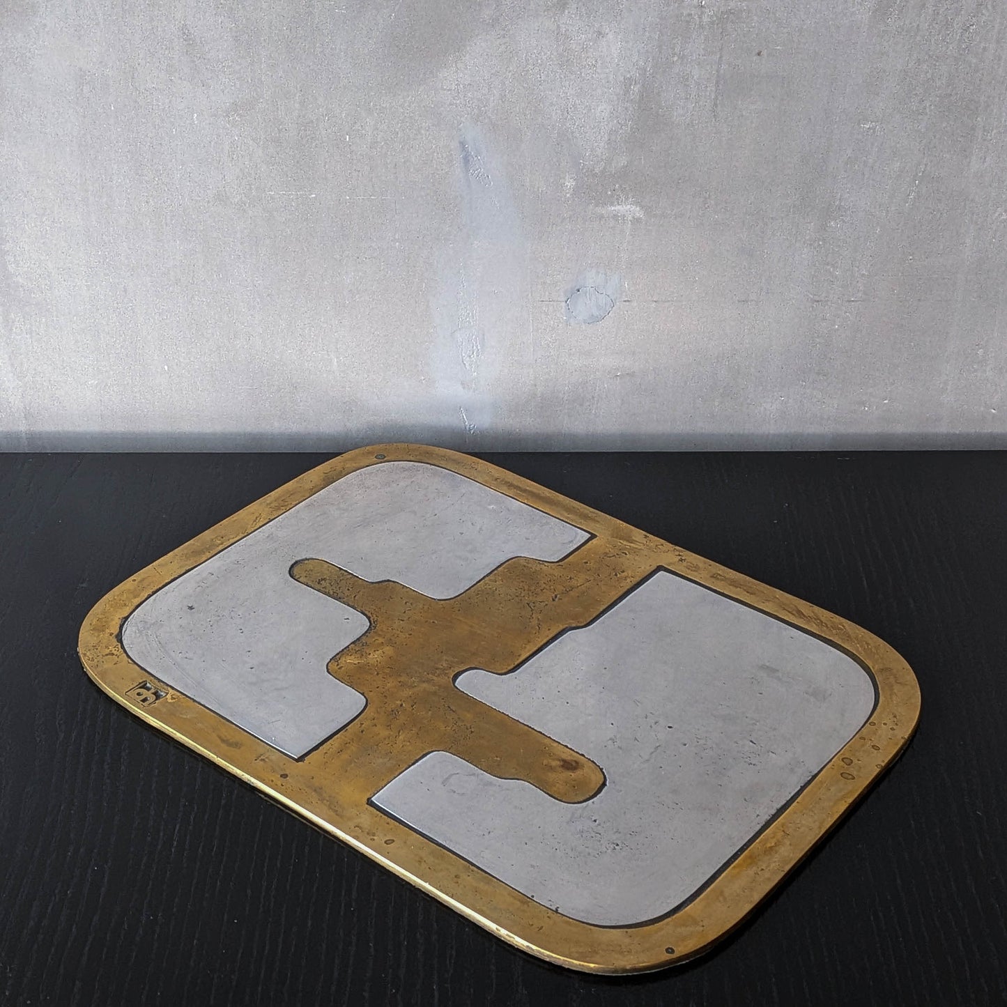David Marshall brutalist vintage 1980s cast brass and aluminium tray trivet mat