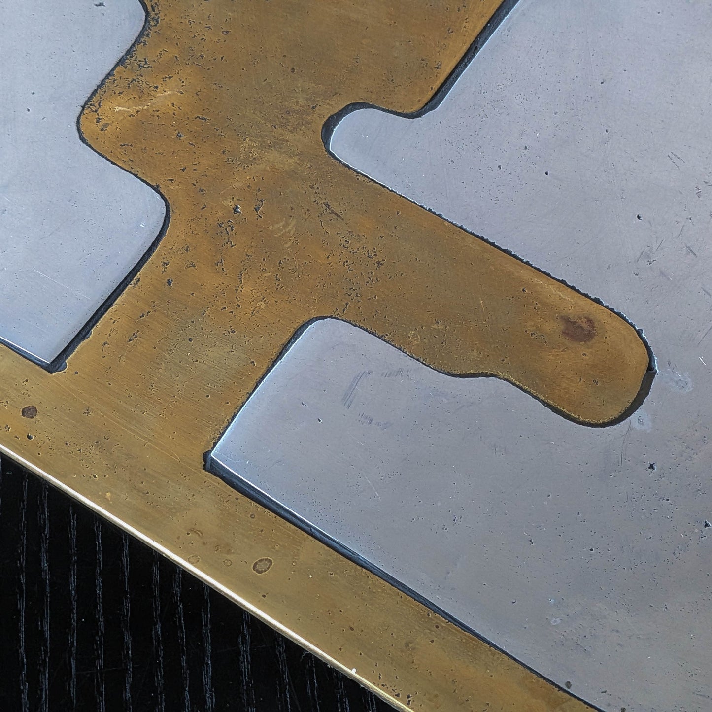David Marshall brutalist vintage 1980s cast brass and aluminium tray trivet mat