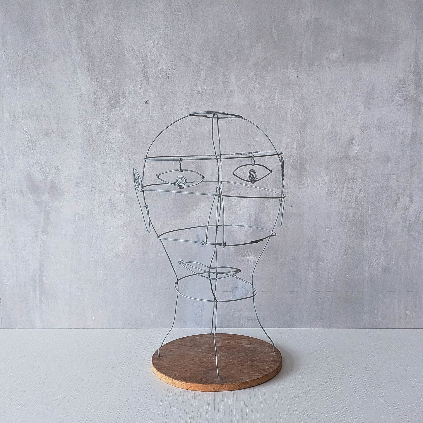 Vintage handmade galvanised wire head face sculpture armature