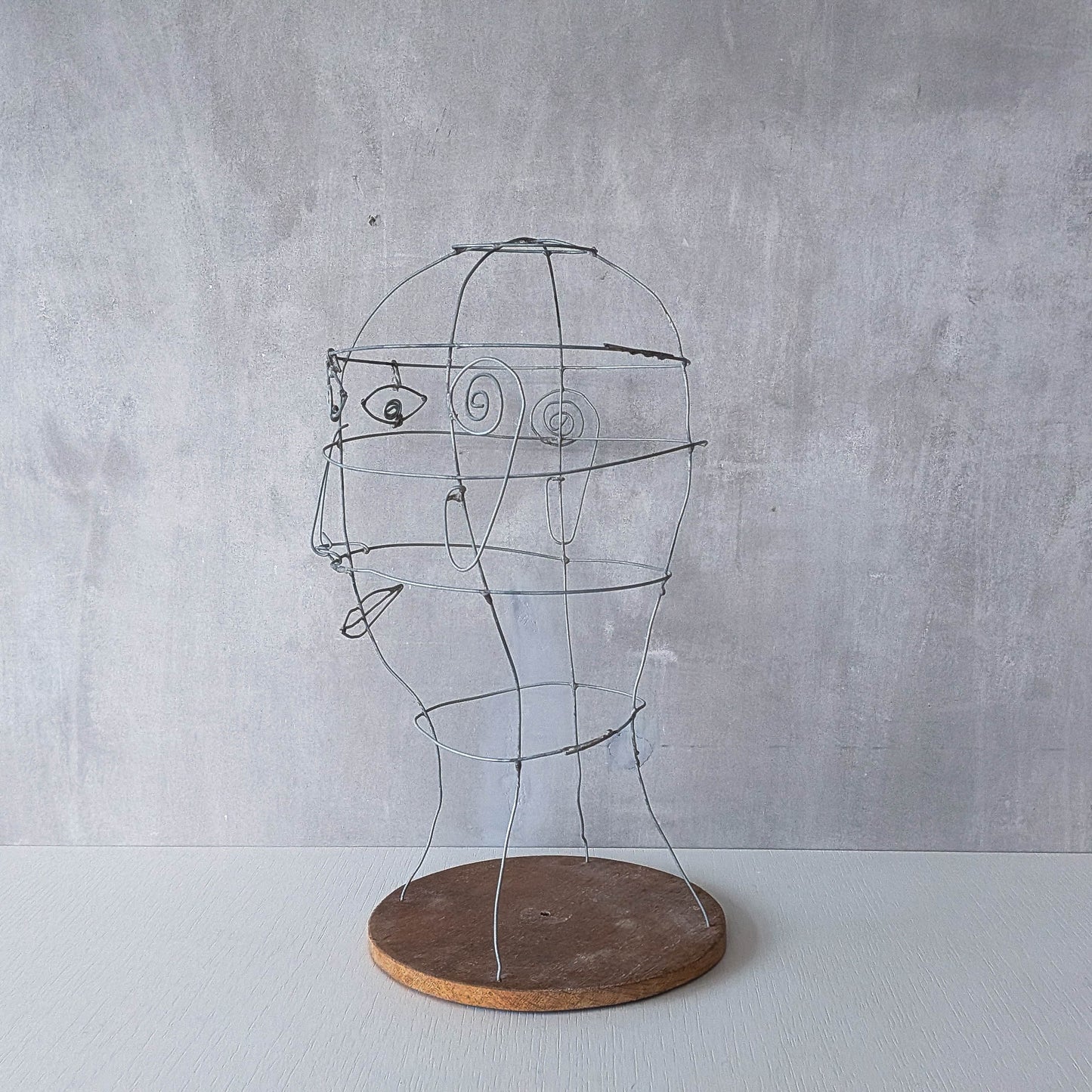 Vintage handmade galvanised wire head face sculpture armature