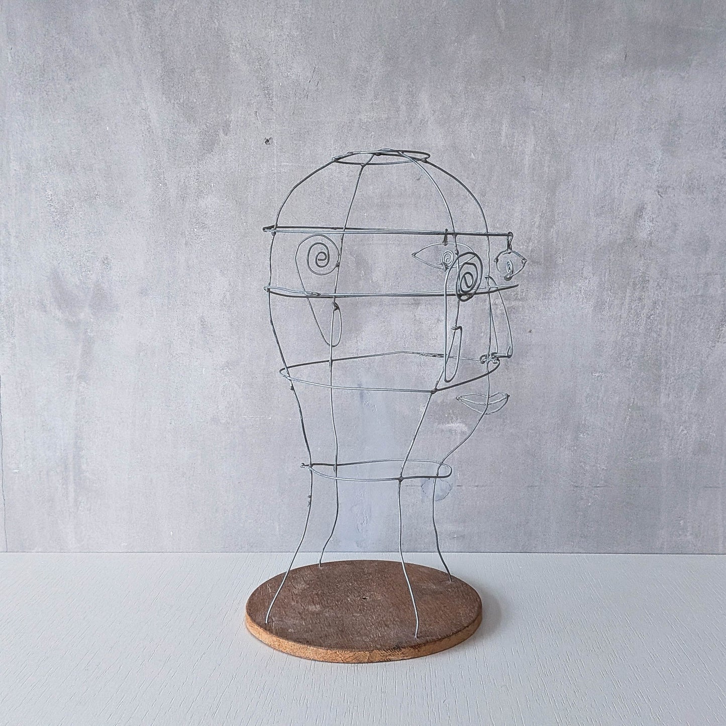Vintage handmade galvanised wire head face sculpture armature