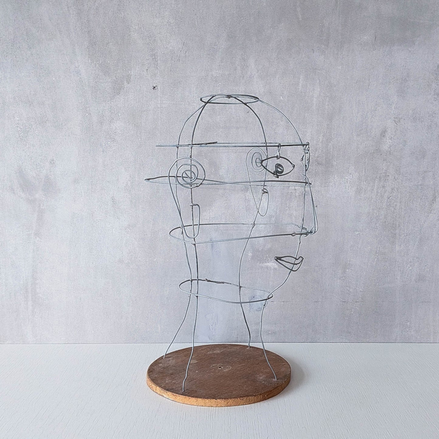 Vintage handmade galvanised wire head face sculpture armature