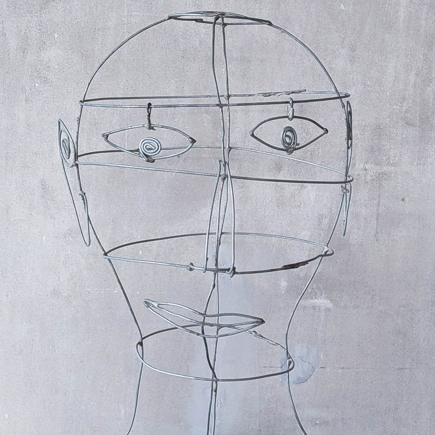 Vintage handmade galvanised wire head face sculpture armature
